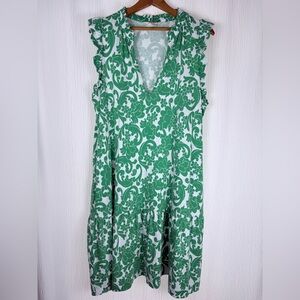 Boden Green and White Cotton Ruffled Midi Dress, Women US size 10